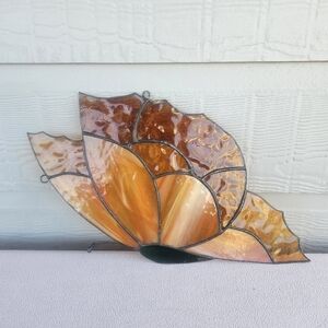 VTG Large Butterfly Stained Glass Suncatcher Orange Hanging 16"